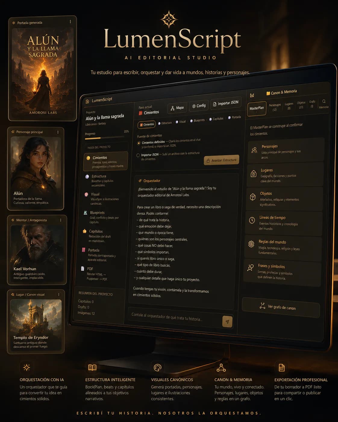 LumenScript — An AI-native writing platform and multi-model orchestration engine — routing intent across models with memory, canon and evaluation loops.